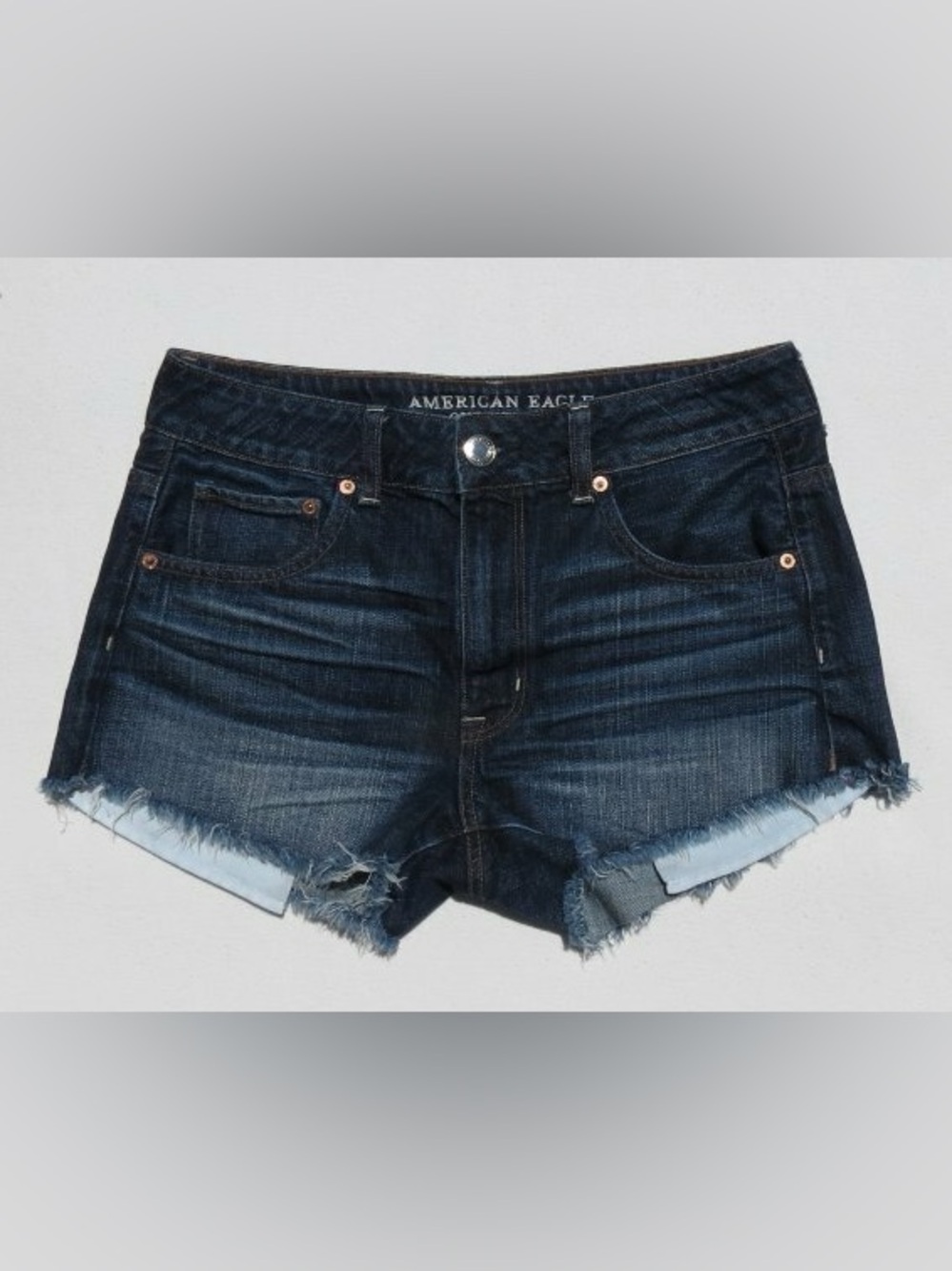 American Eagle Dark Blue Denim High Rise Festival Cut Off Style Jean Shorts Sz 4